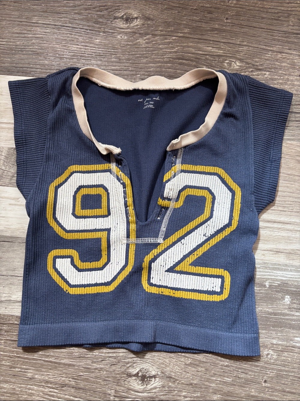Urban Outfitters Navy Short Sleeve Tee with Yellow & White '92' Graphic